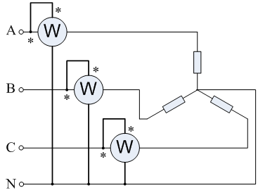 三相功率表接線圖之三瓦計法